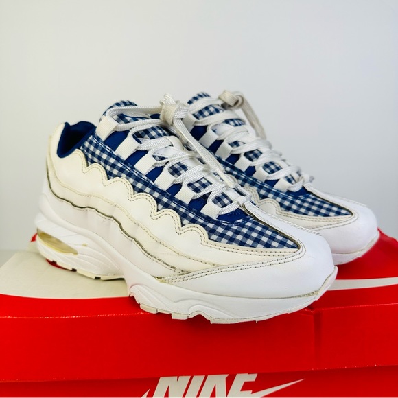 Nike Air Max 95 QS GS Gingham White Shoes Sneakers AH3808-101 Youth Size 6.5Y - Picture 1 of 10